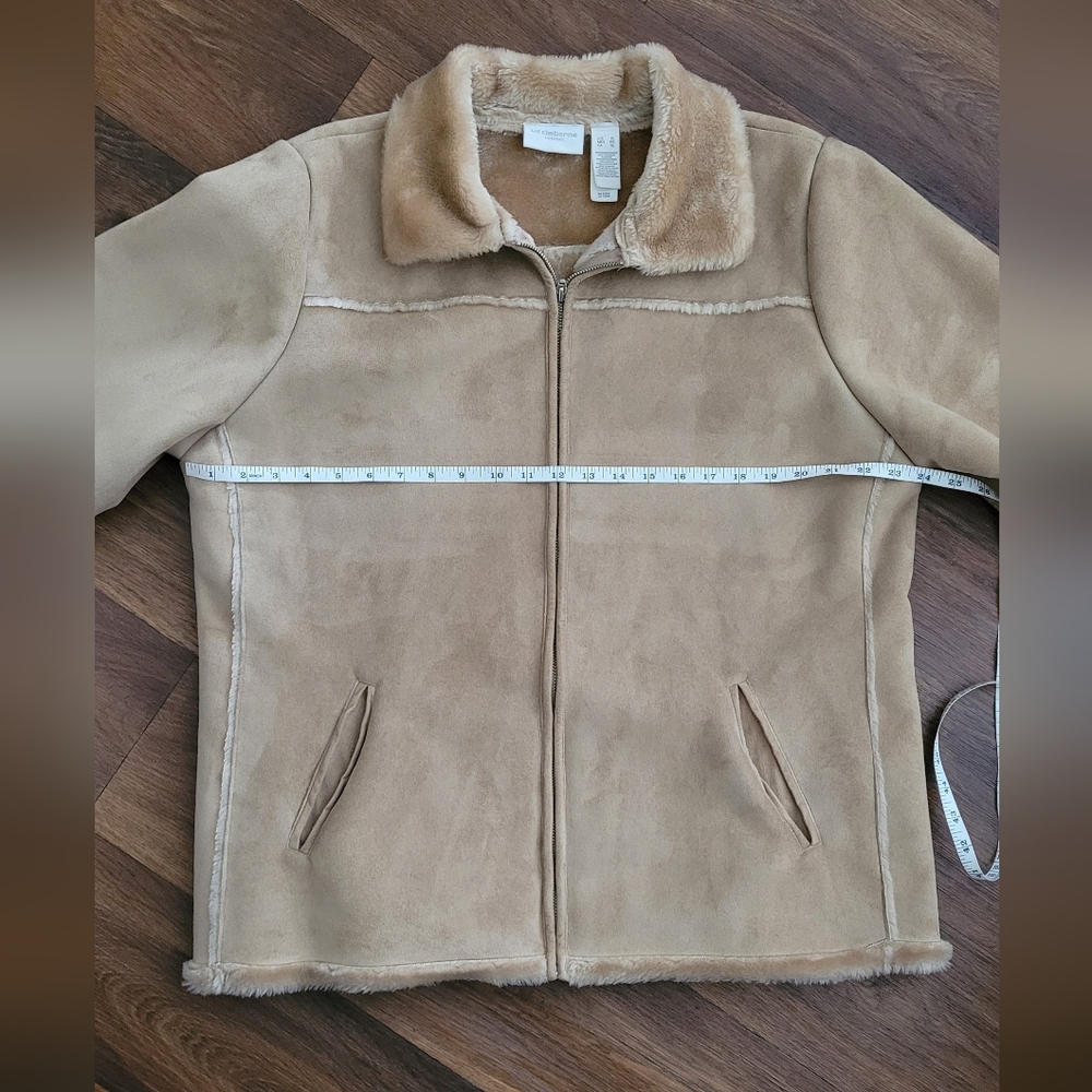 Liz Claiborne Heavy Faux Suede & Faux Fur Lined Shearling Jacket, Women's XL Tan - Picture 12 of 13